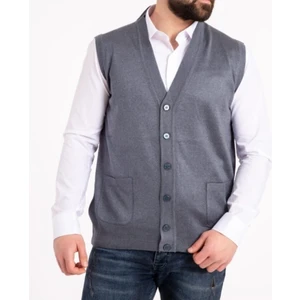 Fresh Moda Erkek Gri Ince Yün Triko Cepli Örgü Yelek