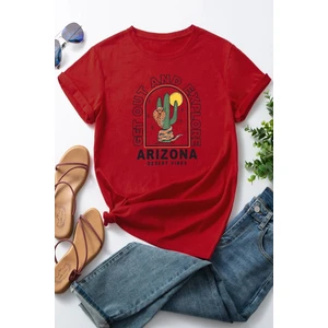 Unisex Kırmızı Arizona Baskılı Tshirt