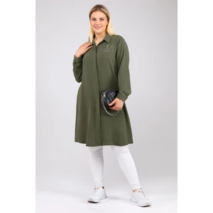 Kadın Büyük Beden Yaprak Baskılı Gömlek Tunik