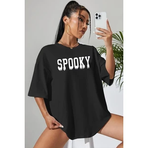 Spooky Baskılı Oversize Tasarım Tshirt