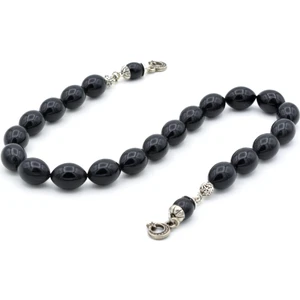 Arpa Kesim Hareli Siyah Toz Kehribar Zaza Tesbih İri Boy