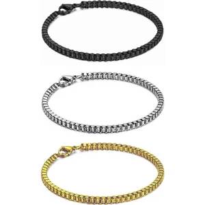 Trend Collection 3'lü Küp Model Spor Bileklik Set, Siyah, Gümüş, Gold