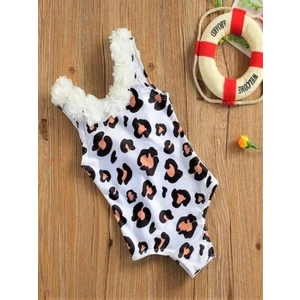Leopar Desenli Mayo - Yakası Çiçekli Çocuk Mayosu