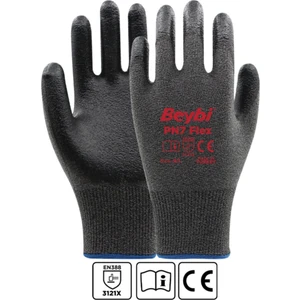 Pn7 Flex 10 Beden Nitril Kaplı Naylon Örme Eldiven 12LI Paket Gri-Siyah EN388 (3121X)