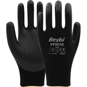 PFN110 9 Beden Siyah Polyester Örgü Üzeri ½ Köpük Nitril Kaplı Eldiven 12LI Paket EN388 (3131X)