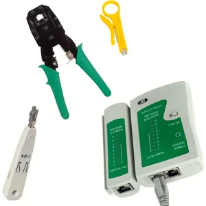 Krone Kep Kep Pense + RJ45 RJ11 Jack Sıkma Pensesi+ Data Telefon Kablosu Test Cihazı+Kablo Soyucusu Set