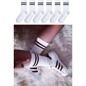 Chie Collection 6'lı Çember Desenli Unisex Beyaz Uzun Tenis Çorap Seti