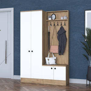 P6 Modern Portmanto Ayakkabılık Vestiyer Sepet Ceviz - Beyaz M11