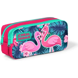 Coral High Kids İki Bölmeli Kalem Kutusu Neon Mercan Flamingo Desenli 22295