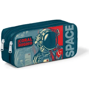 Coral High Kids İki Bölmeli Kalem Kutusu Çivit Kırmızı Astronot Desenli 22187