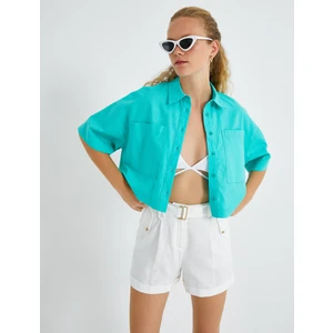 Oversize Crop Gömlek Keten Karışımlı