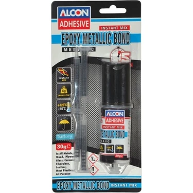 Alcon Çift Karışım Şırıngalı Metal Yapıştırıcı Epoxy Metallıc Bond Syrınge Mıx 30 Gr. Blıster