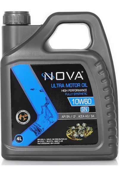 Nova 10W-60 Tam Sentetik 4 Litre Motor Yağı (Üretim Yılı: 2022)