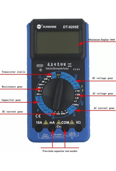 Sunshıne DT-9205E Profosyonel Digital Multimetre Ölçü Aleti