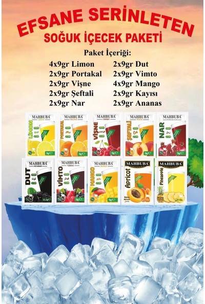 Mahbuba Efsane Serinleten Tüm Soğuk Toz İçecek Meyve Paketleri 24x9gr