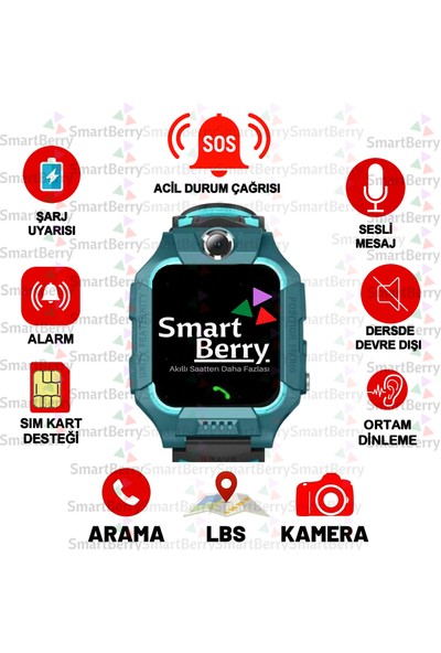 Smartberry Z2 LBS Konumlu Akıllı Çocuk Takip Saati Sim Kartlı Arama, Kameralı, Gizli Dinleme Özellikli