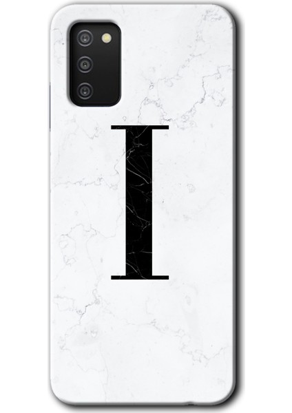 Samsung Galaxy A02S Kılıf Hd Desen Baskılı Arka Kapak - Beyaz Mermer Desenli I Harfi