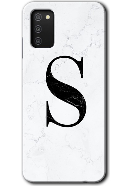 Samsung Galaxy A02S Kılıf Hd Desen Baskılı Arka Kapak - Beyaz Mermer Desenli S Harfi