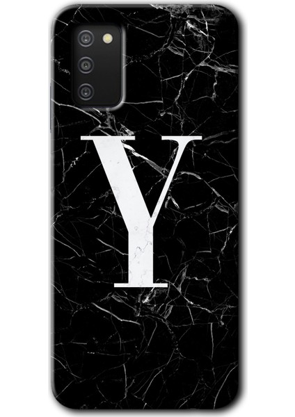 Samsung Galaxy A02S Kılıf Hd Desen Baskılı Arka Kapak - Siyah Mermer Desenli Y Harfi