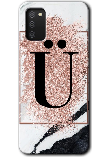 Samsung Galaxy A03S Kılıf Hd Desen Baskılı Arka Kapak - Pembe Mermer Desenli Ü Harfi