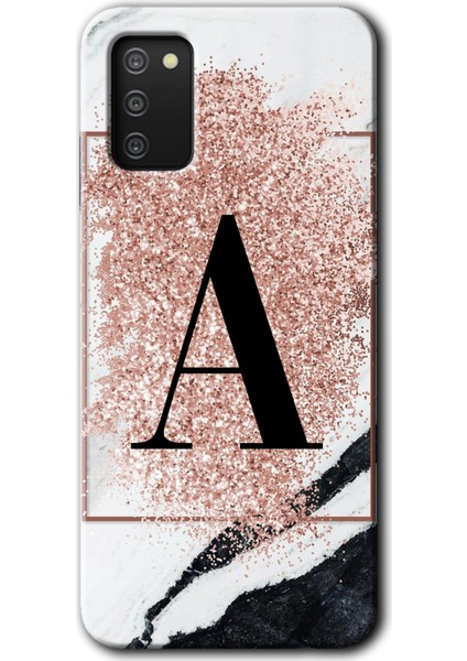 Samsung Galaxy A02S Kılıf Hd Desen Baskılı Arka Kapak - Pembe Mermer Desenli A Harfi
