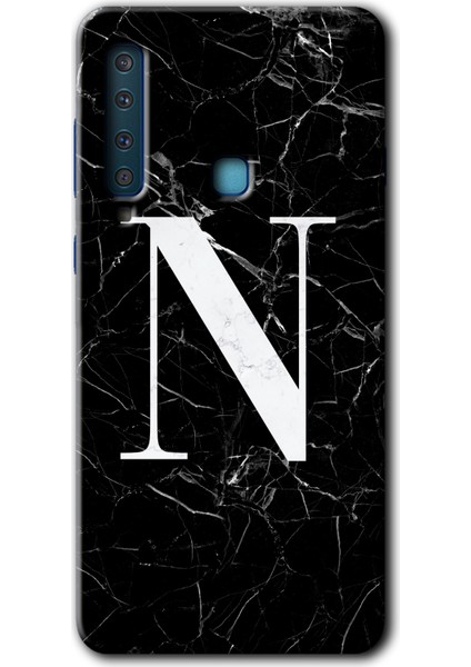 Samsung Galaxy A9 2018 Kılıf Hd Desen Baskılı Arka Kapak - Siyah Mermer Desenli N Harfi
