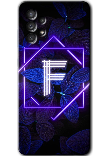 Samsung Galaxy A52S Kılıf Hd Desen Baskılı Arka Kapak - Dark Neon Yaprak F Harfi