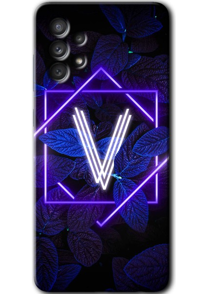 Samsung Galaxy A52S Kılıf Hd Desen Baskılı Arka Kapak - Dark Neon Yaprak V Harfi