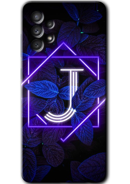 Samsung Galaxy A13 Kılıf Hd Desen Baskılı Arka Kapak - Dark Neon Yaprak J Harfi
