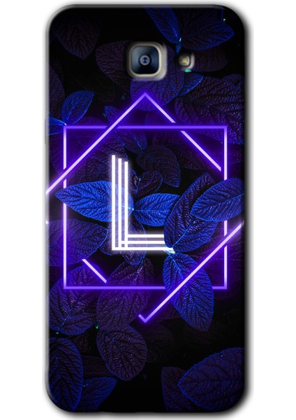 Samsung Galaxy A8 2016 Kılıf Hd Desen Baskılı Arka Kapak - Dark Neon Yaprak L Harfi