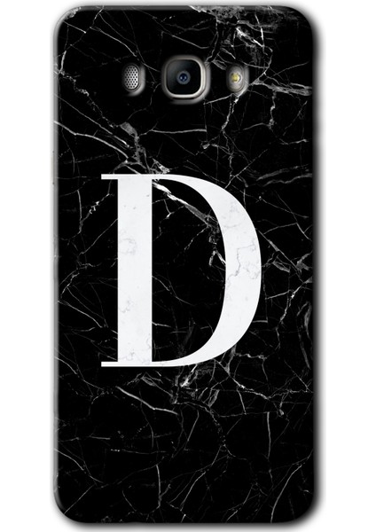 Samsung Galaxy J7 2016 Kılıf Hd Desen Baskılı Arka Kapak - Siyah Mermer Desenli D Harfi