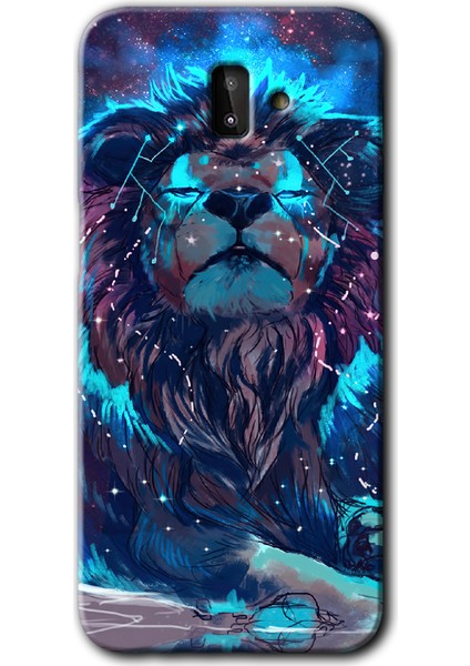 Samsung Galaxy J8 Kılıf Hd Desen Baskılı Arka Kapak - Neon Aslan