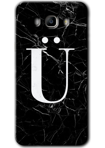 Samsung Galaxy J7 2016 Kılıf Hd Desen Baskılı Arka Kapak - Siyah Mermer Desenli Ü Harfi