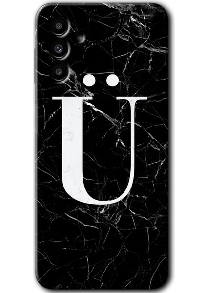 Samsung Galaxy A13 5g Kılıf Hd Desen Baskılı Arka Kapak - Siyah Mermer Desenli Ü Harfi