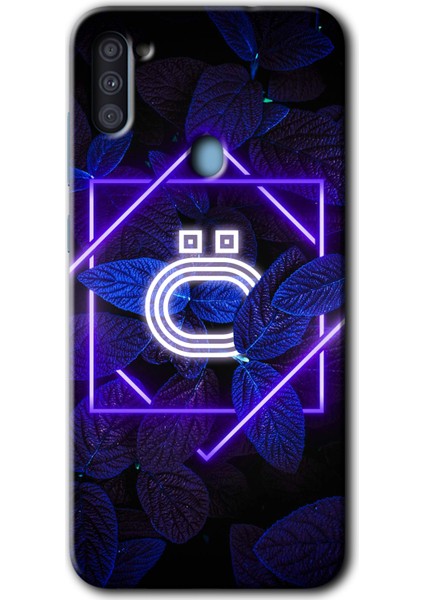 Samsung Galaxy M11 Kılıf Hd Desen Baskılı Arka Kapak - Dark Neon Yaprak Ö Harfi