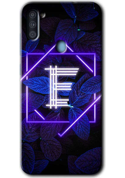 Samsung Galaxy M11 Kılıf Hd Desen Baskılı Arka Kapak - Dark Neon Yaprak E Harfi
