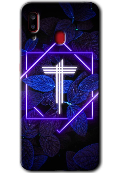 Samsung Galaxy A30 Kılıf Hd Desen Baskılı Arka Kapak - Dark Neon Yaprak T Harfi