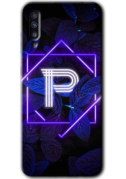 Samsung Galaxy A70 Kılıf Hd Desen Baskılı Arka Kapak - Dark Neon Yaprak P Harfi