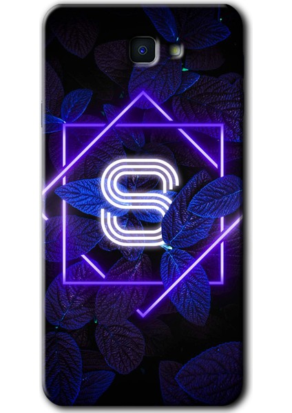 Samsung Galaxy J7 Prime Kılıf Hd Desen Baskılı Arka Kapak - Dark Neon Yaprak S Harfi