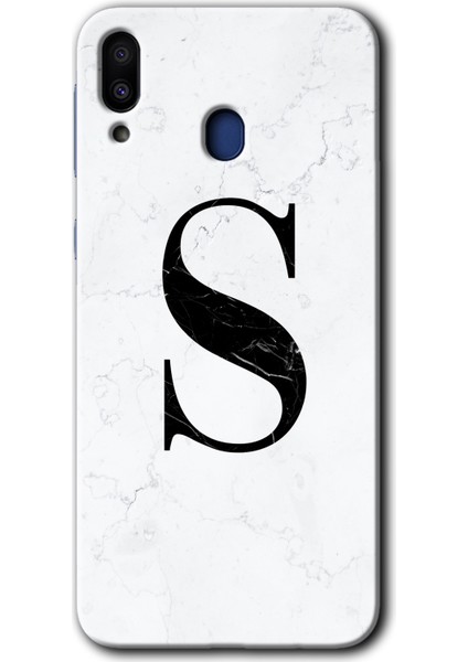 Samsung Galaxy M10 Kılıf Hd Desen Baskılı Arka Kapak - Beyaz Mermer Desenli S Harfi