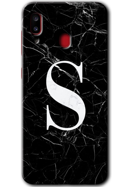 Samsung Galaxy A30 Kılıf Hd Desen Baskılı Arka Kapak - Siyah Mermer Desenli S Harfi
