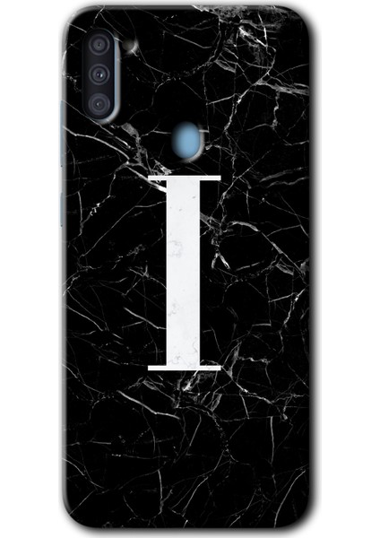 Samsung Galaxy A11 Kılıf Hd Desen Baskılı Arka Kapak - Siyah Mermer Desenli I Harfi