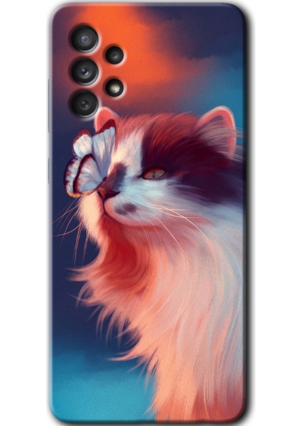 Samsung Galaxy A53 Kılıf Hd Desen Baskılı Arka Kapak - Cat Butterfly