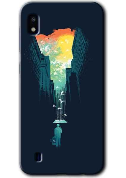 Samsung Galaxy A10 Kılıf Hd Desen Baskılı Arka Kapak - City Bird Sky