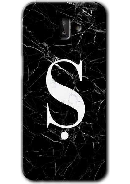 Samsung Galaxy J6 Plus Kılıf Hd Desen Baskılı Arka Kapak - Siyah Mermer Desenli Ş Harfi