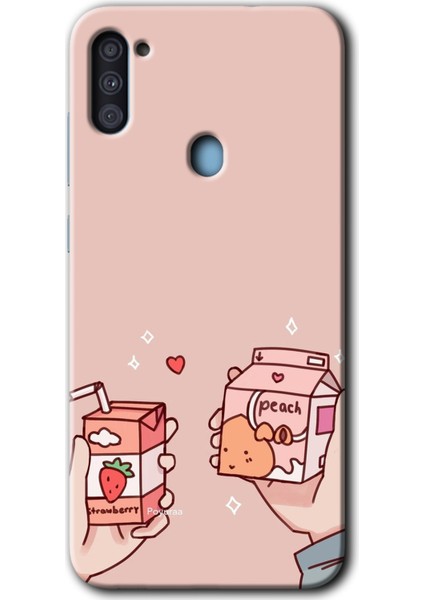 Samsung Galaxy M11 Kılıf Hd Desen Baskılı Arka Kapak - Meyveli Süt