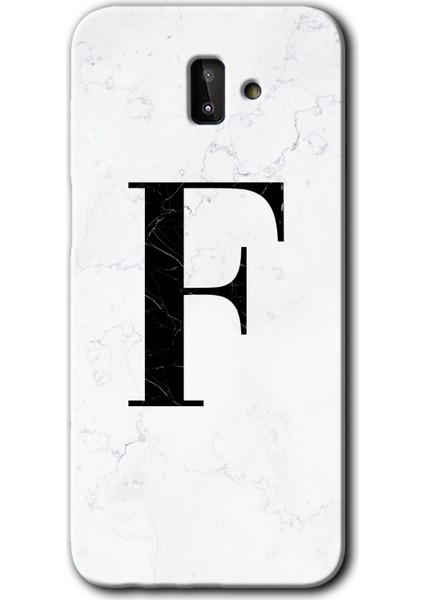 Samsung Galaxy J8 Kılıf Hd Desen Baskılı Arka Kapak - Beyaz Mermer Desenli F Harfi