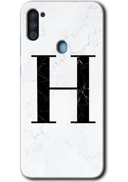 Samsung Galaxy M11 Kılıf Hd Desen Baskılı Arka Kapak - Beyaz Mermer Desenli H Harfi