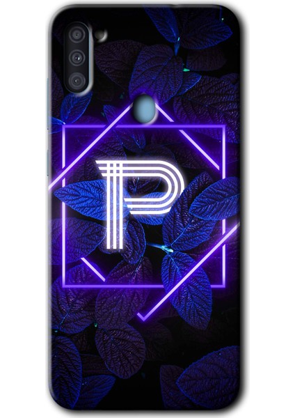 Samsung Galaxy A11 Kılıf Hd Desen Baskılı Arka Kapak - Dark Neon Yaprak P Harfi