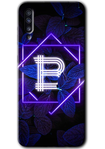 Samsung Galaxy A70S Kılıf Hd Desen Baskılı Arka Kapak - Dark Neon Yaprak B Harfi